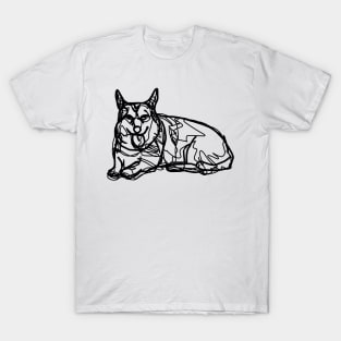 Corgi Line Drawing Tongue Out Tuesday Dog T-Shirt